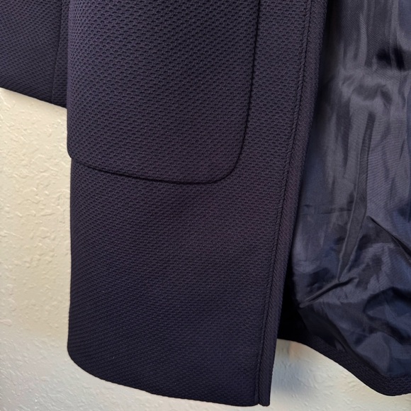 H&M navy blue waffle long coat blazer pocket open front 6 - Picture 4 of 9